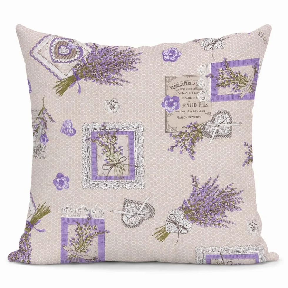Federa cuscino Lavanda Provenzale fondo Beige 40 x 40