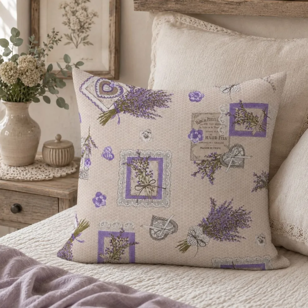 Federa cuscino Lavanda Provenzale fondo Beige 40 x 40