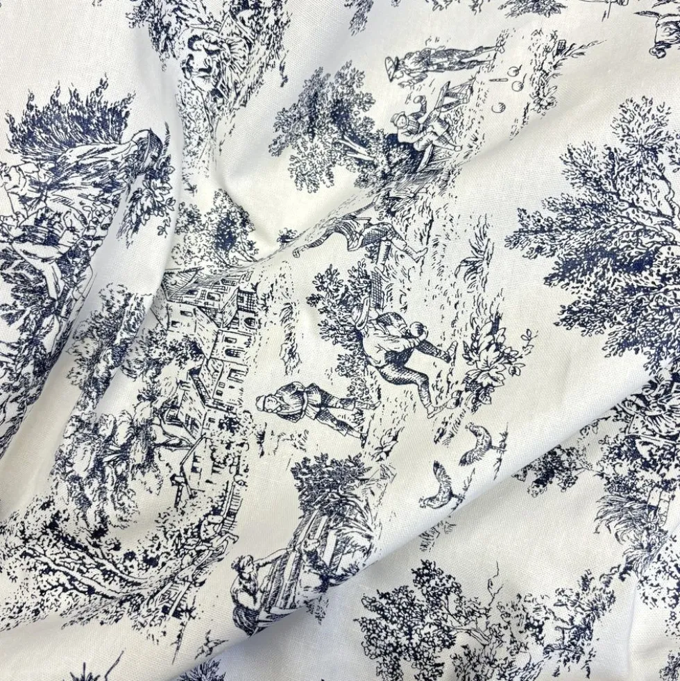 Federa cuscino Toile de Jouy Blu 40 x 40