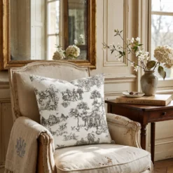 Federa cuscino Toile de Jouy Tortora 40 x 40
