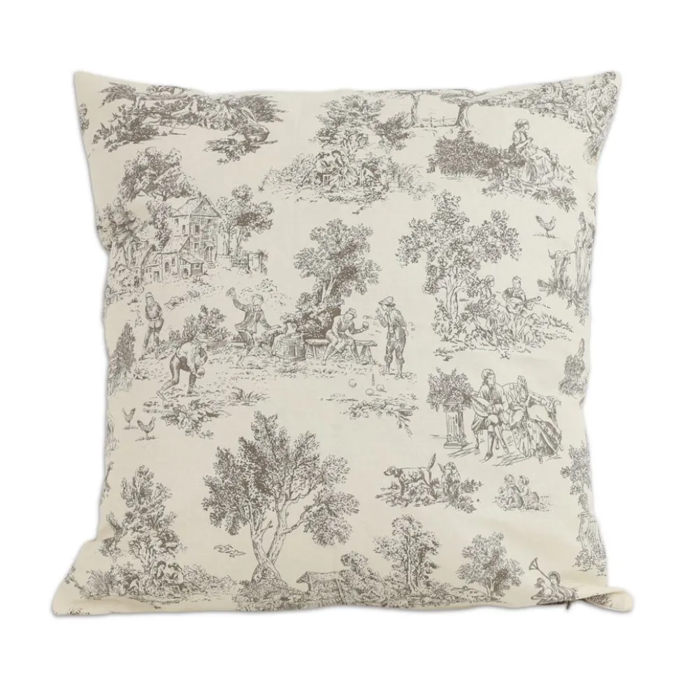 Federa cuscino Toile de Jouy Tortora fondo Panna 50 x 50