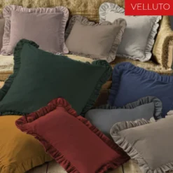 Federa cuscino Volant Lina Velluto Blu 45 x 45