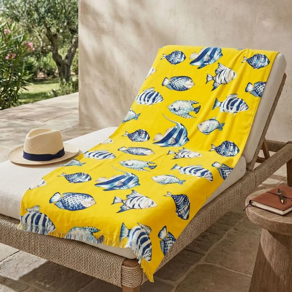 Fouta spugna e tessuto Oceano Pesciolino Giallo Sole 90 x 180