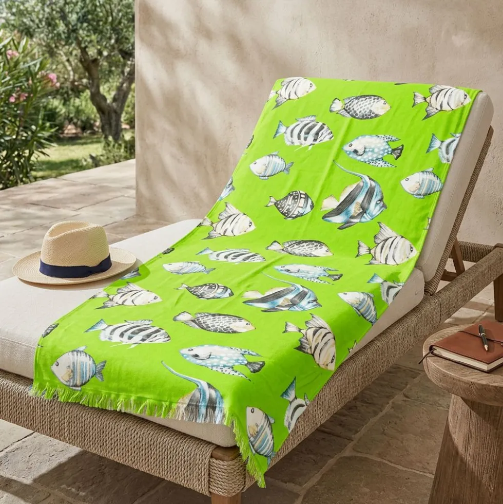 Fouta spugna e tessuto Oceano Pesciolino Verde 90 x 180
