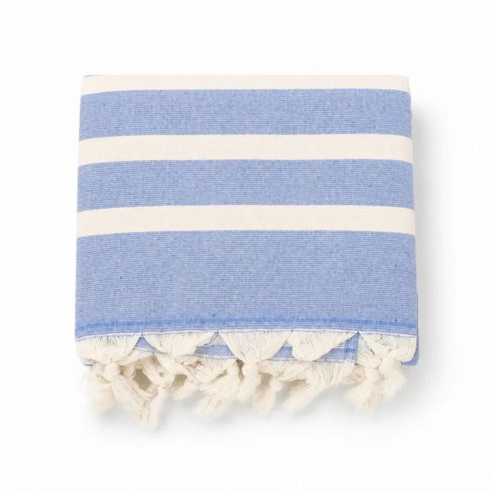 Fouta telo mare doppiato jacquard Lain righe azzurre 90 x 170