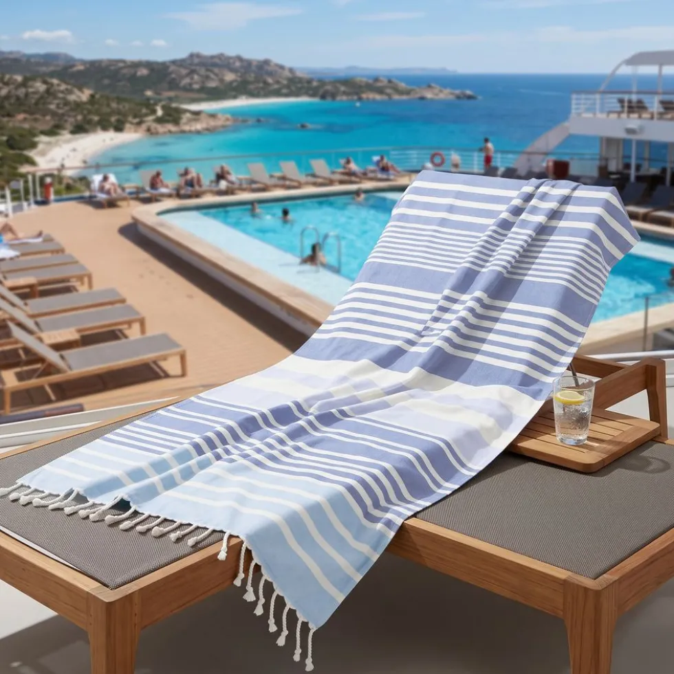 Fouta telo mare doppiato jacquard Lain righe azzurre 90 x 170