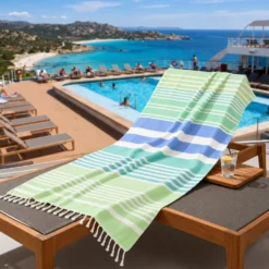 Fouta telo mare doppiato jacquard Lain righe verdi 90 x 170