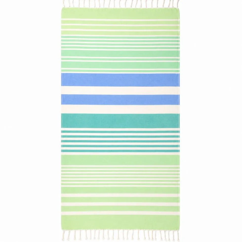 Fouta telo mare doppiato jacquard Lain righe verdi 90 x 170