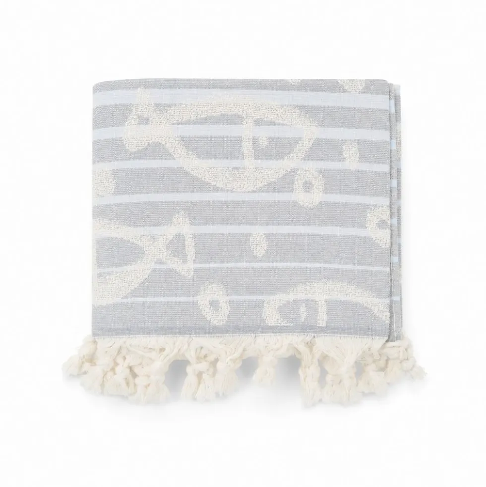 Fouta telo mare doppiato jacquard Sed pesciolini blu 90 x 170