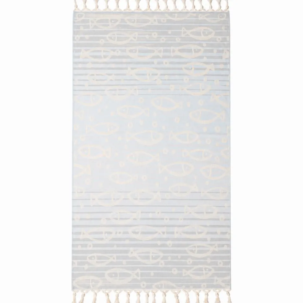 Fouta telo mare doppiato jacquard Sed pesciolini blu 90 x 170