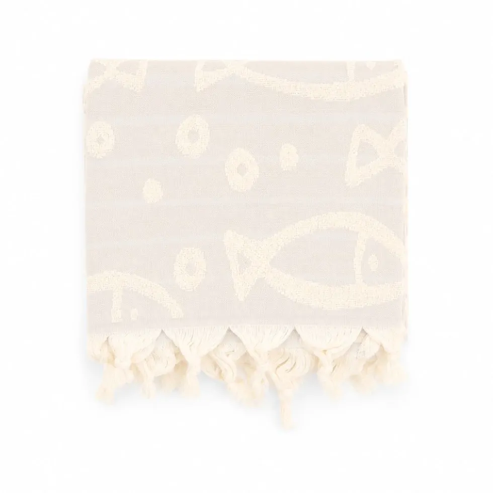 Fouta telo mare doppiato jacquard Sed pesciolini Tortora 90 x 170