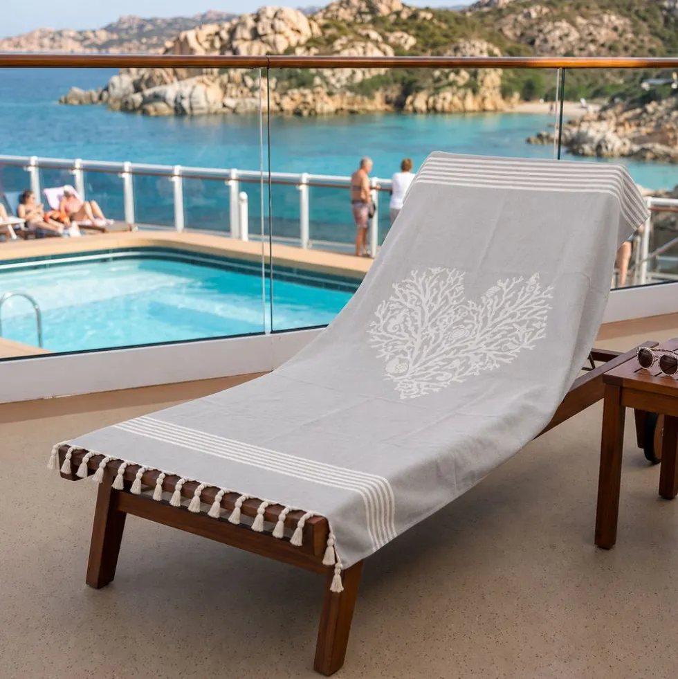 Fouta telo mare doppiato jacquard Lov coralli Tortora 90 x 170