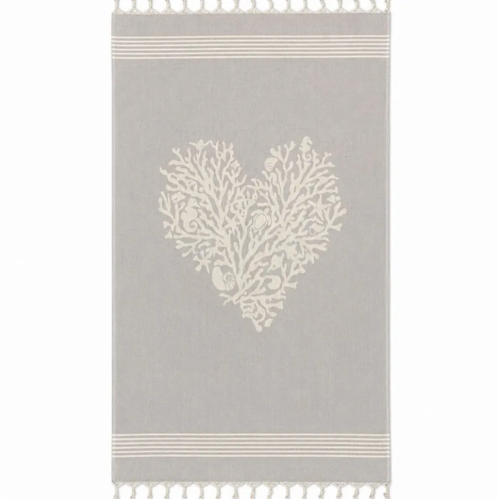 Fouta telo mare doppiato jacquard Lov coralli Tortora 90 x 170