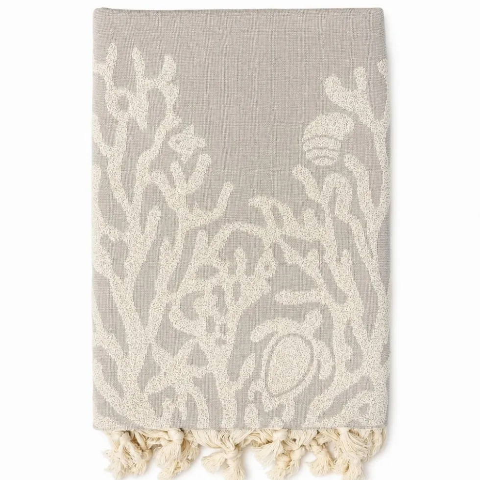 Fouta telo mare doppiato jacquard Lov coralli Tortora 90 x 170