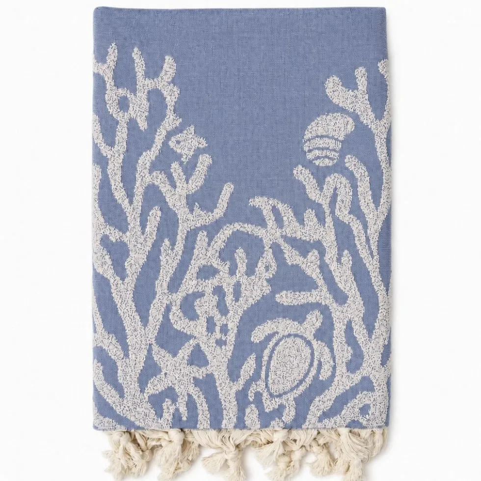 Fouta telo mare doppiato jacquard Lov coralli blu 90 x 170