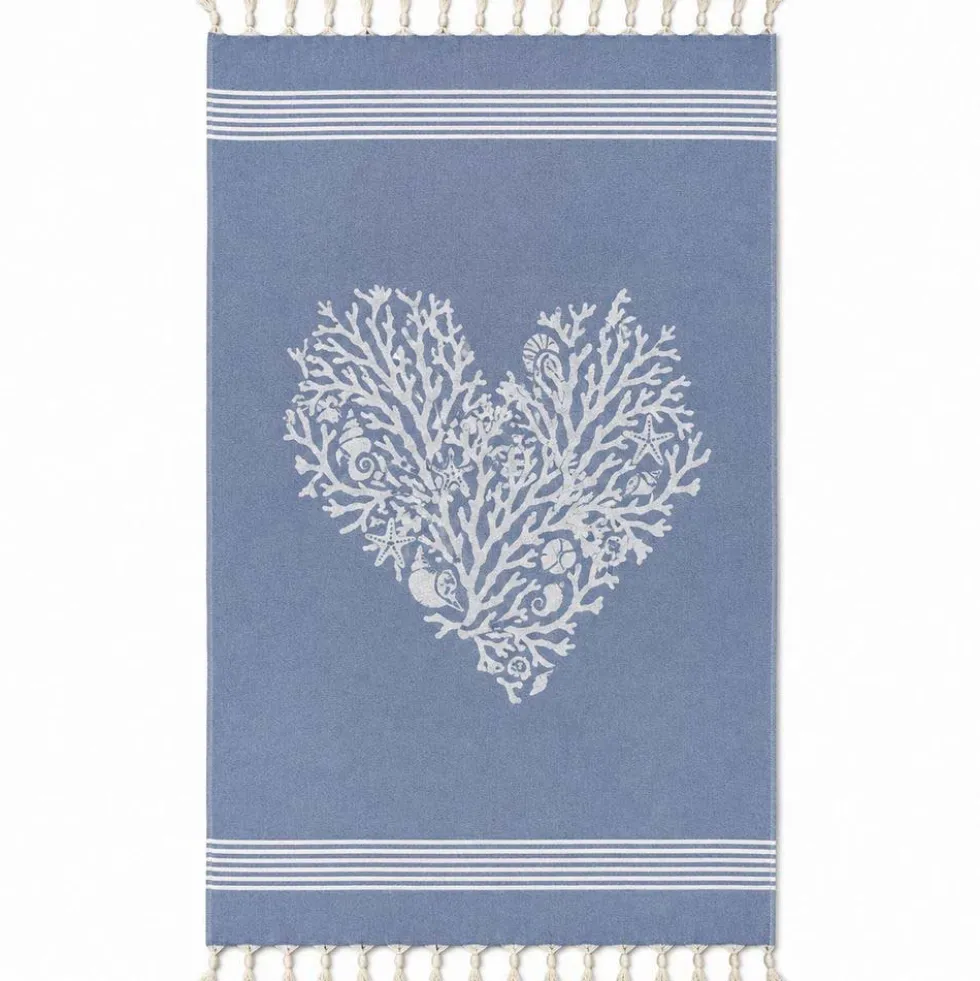 Fouta telo mare doppiato jacquard Lov coralli blu 90 x 170