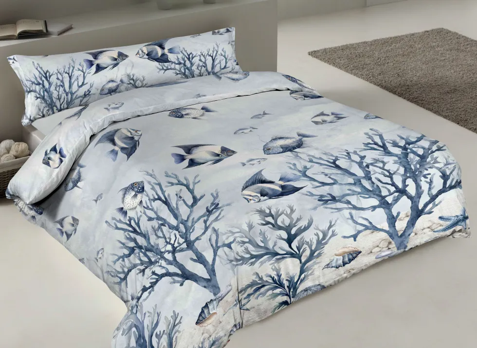Lenzuolo copriletto con balza stampa digitale Mare Blu