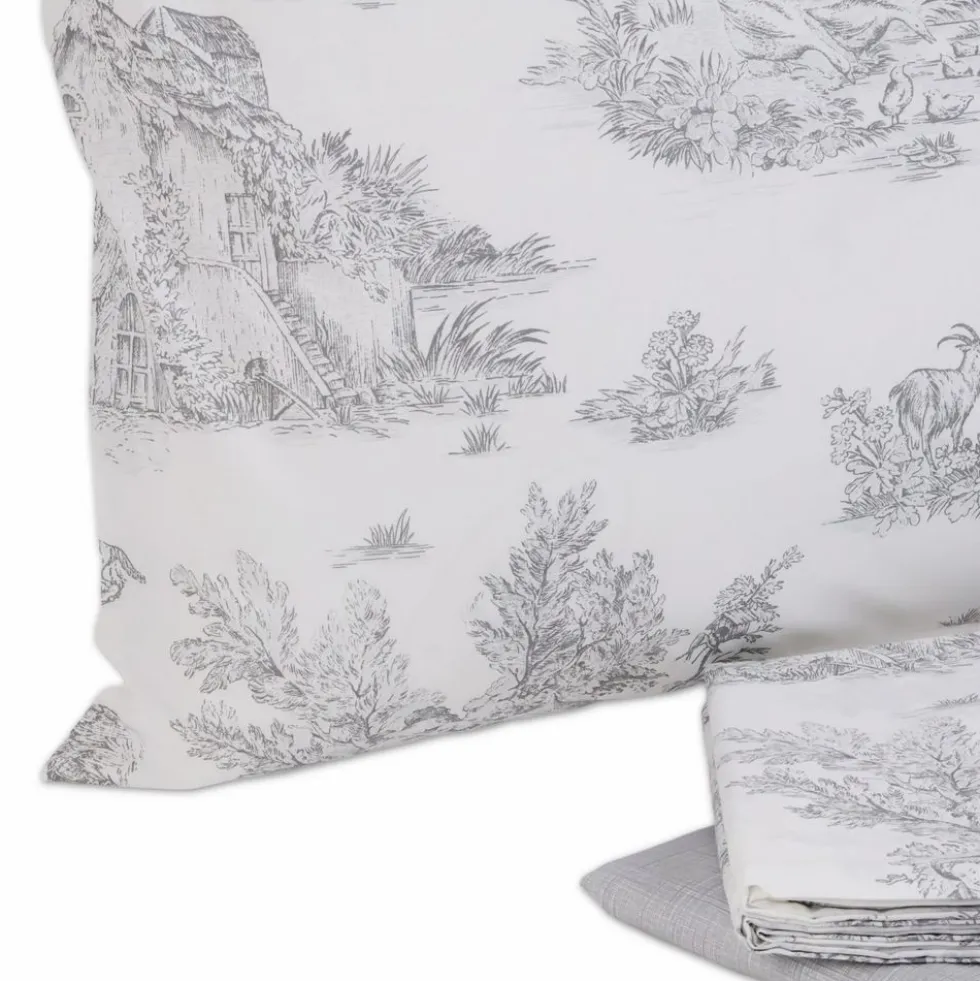 Lenzuolo Copriletto Lumiere Cavalieri Toile de Jouy Grigio VAR. 21