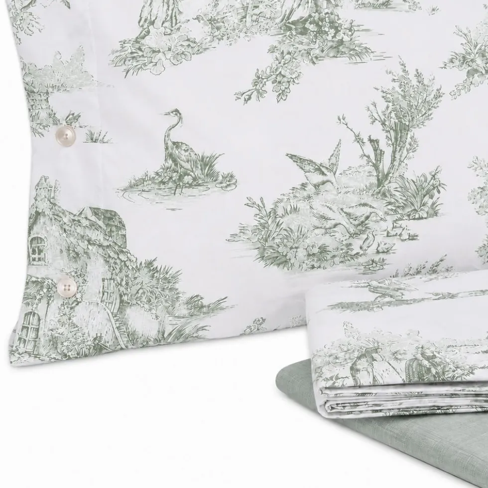 Lenzuolo Copriletto Lumiere Cavalieri Toile de Jouy Verde VAR. 18