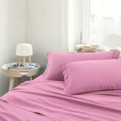 Lenzuolo sotto con angoli e elastici in raso rosa malva Matrimoniale