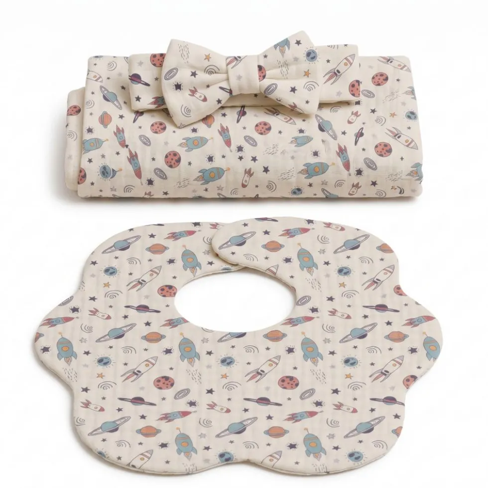 Mimì Baby Set Muslin Razzi e Pianeti