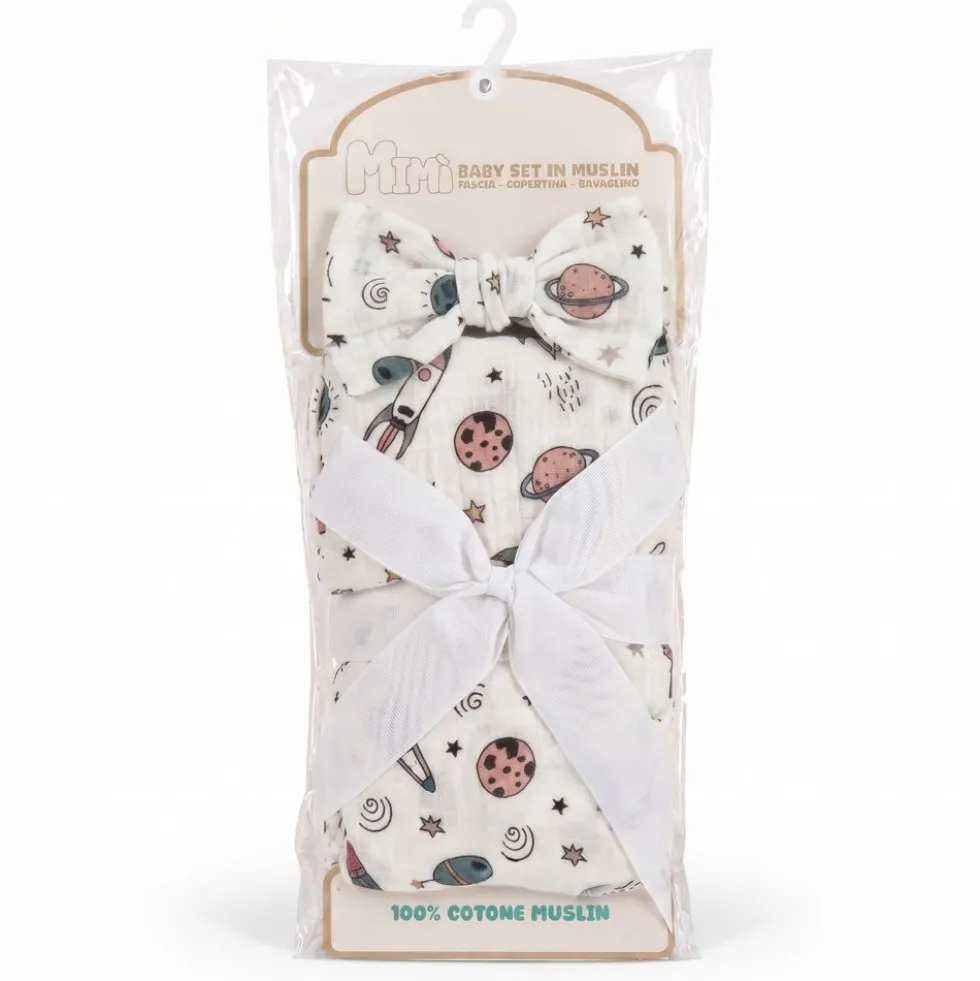 Mimì Baby Set Muslin Razzi e Pianeti
