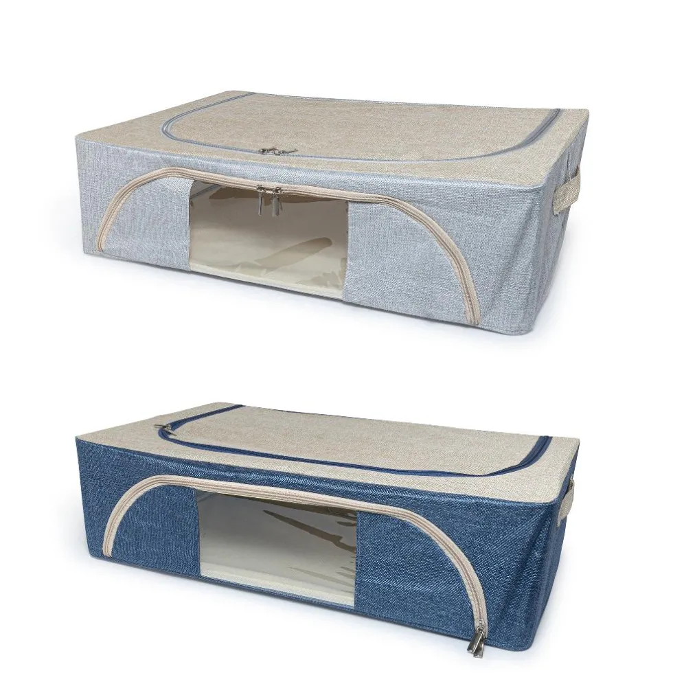 Organizer scatola Cambiostagione in Tessuto e Metallo Grigio 60 x 40 x 16