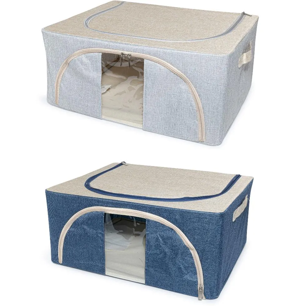 Organizer scatola Cambiostagione in Tessuto e Metallo Blu 50 x 40 x 22