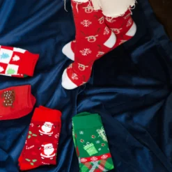 2 Paia Calze Natalizie in Scatola Regalo Babbo e Dolciumi