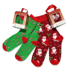 2 Paia Calze Natalizie in Scatola Regalo Babbo e Dolciumi