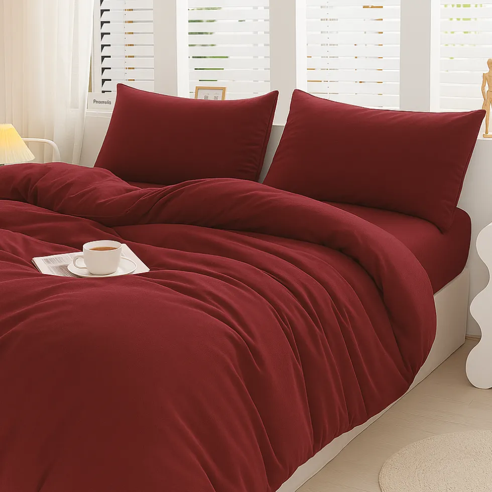 Parure copripiumino Antigua Jersey no stiro Bordeaux Singolo