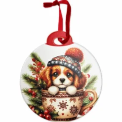 Piastrella Palla da appendere in ceramica Cagnolino Tazza