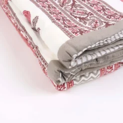 Plaid Imbottito double face stampato Jaipur Fiori Rosa Tortora 130x170
