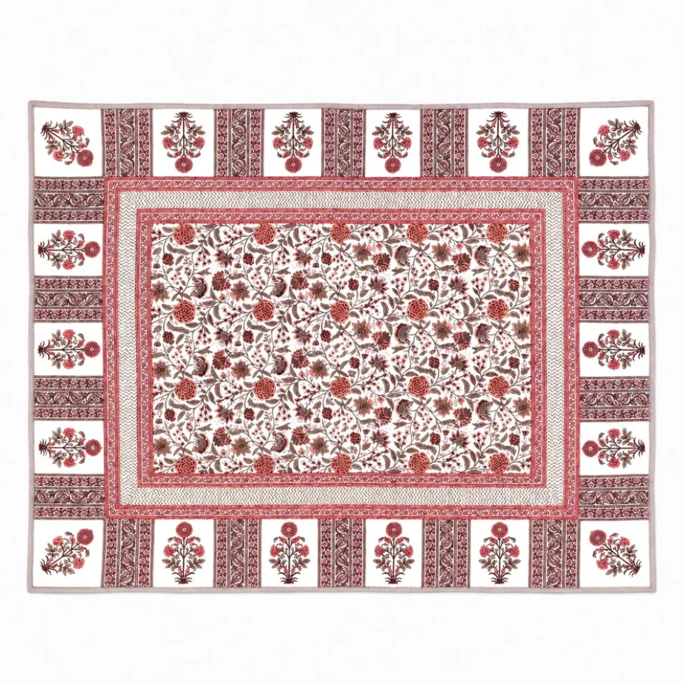 Plaid Imbottito double face stampato Jaipur Fiori Rosa Tortora 130x170