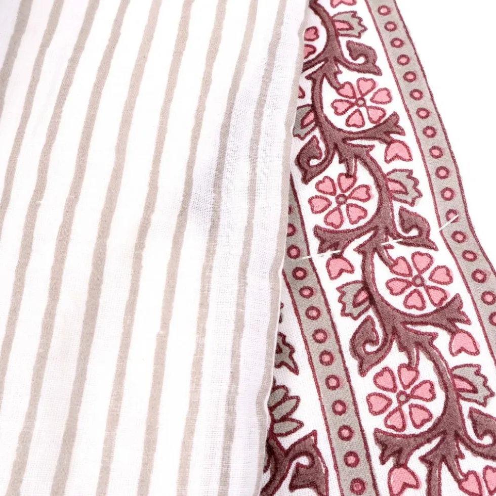 Plaid Imbottito double face stampato Jaipur Fiori Rosa Tortora 130x170