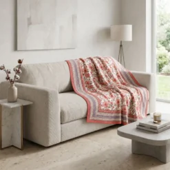 Plaid Imbottito double face stampato Jaipur Fiori Rossi Bluette 130x170
