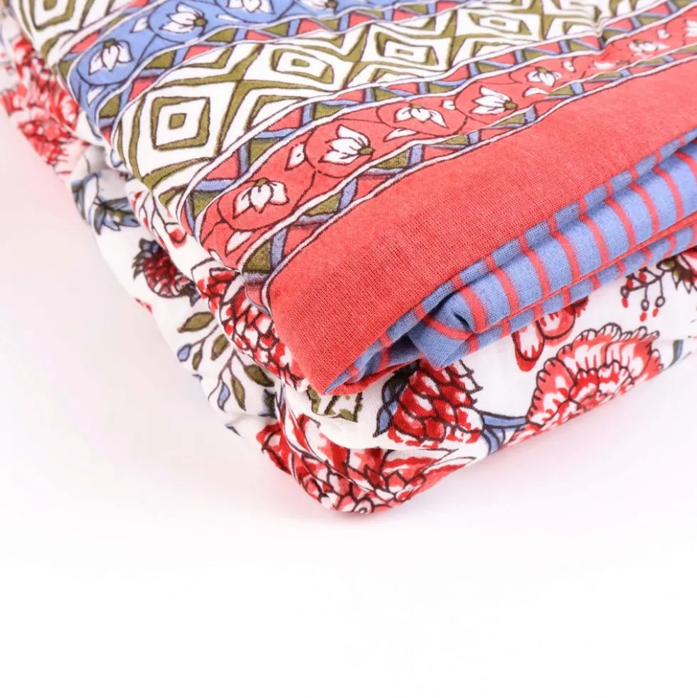 Plaid Imbottito double face stampato Jaipur Fiori Rossi Bluette 130x170