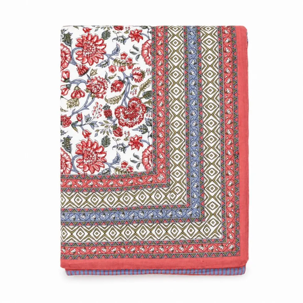 Plaid Imbottito double face stampato Jaipur Fiori Rossi Bluette 130x170