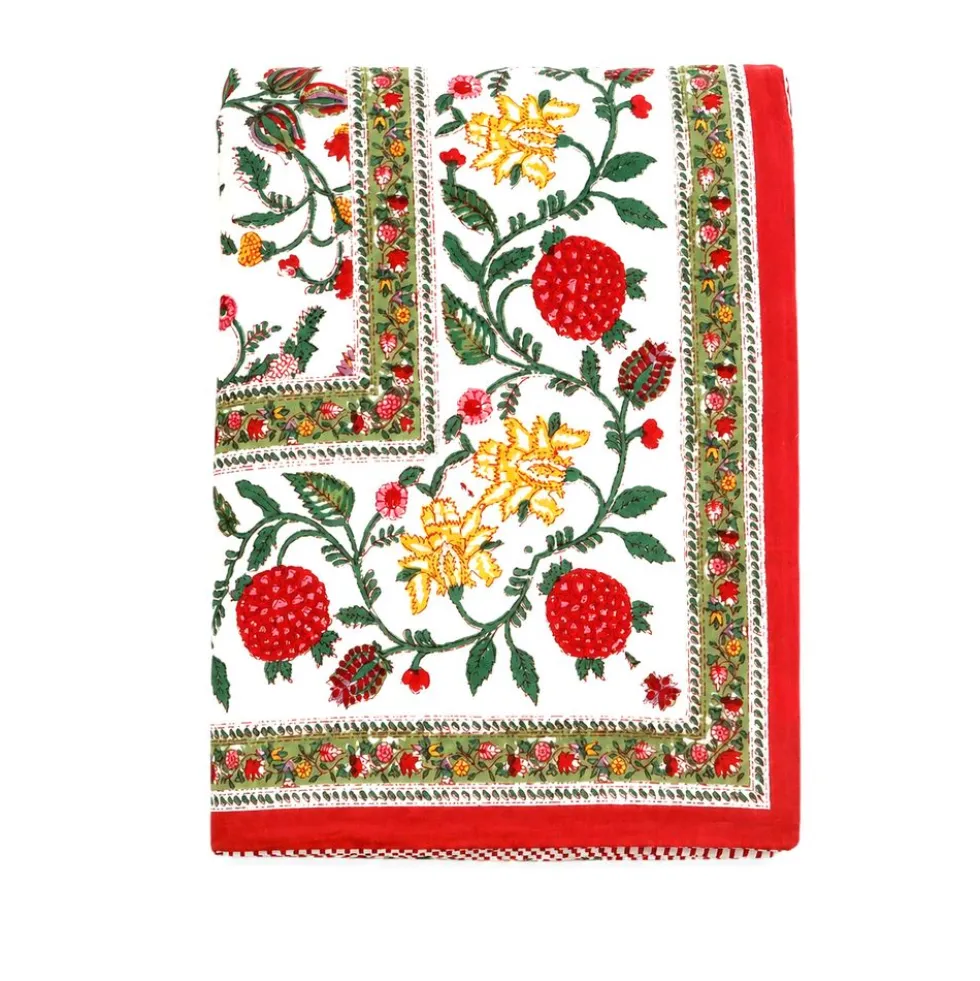 Plaid Imbottito double face stampato Jaipur Fiori Rossi Gialli 130x170