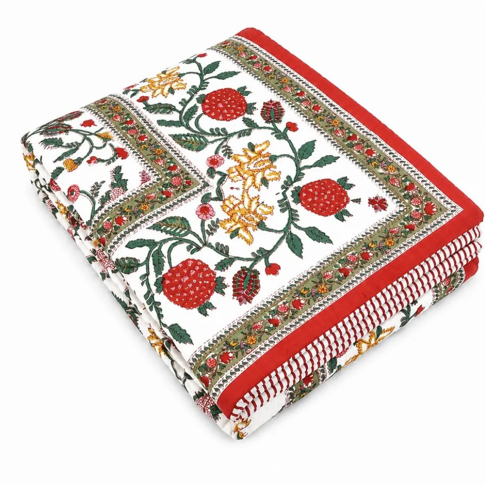 Plaid Imbottito double face stampato Jaipur Fiori Rossi Gialli 130x170