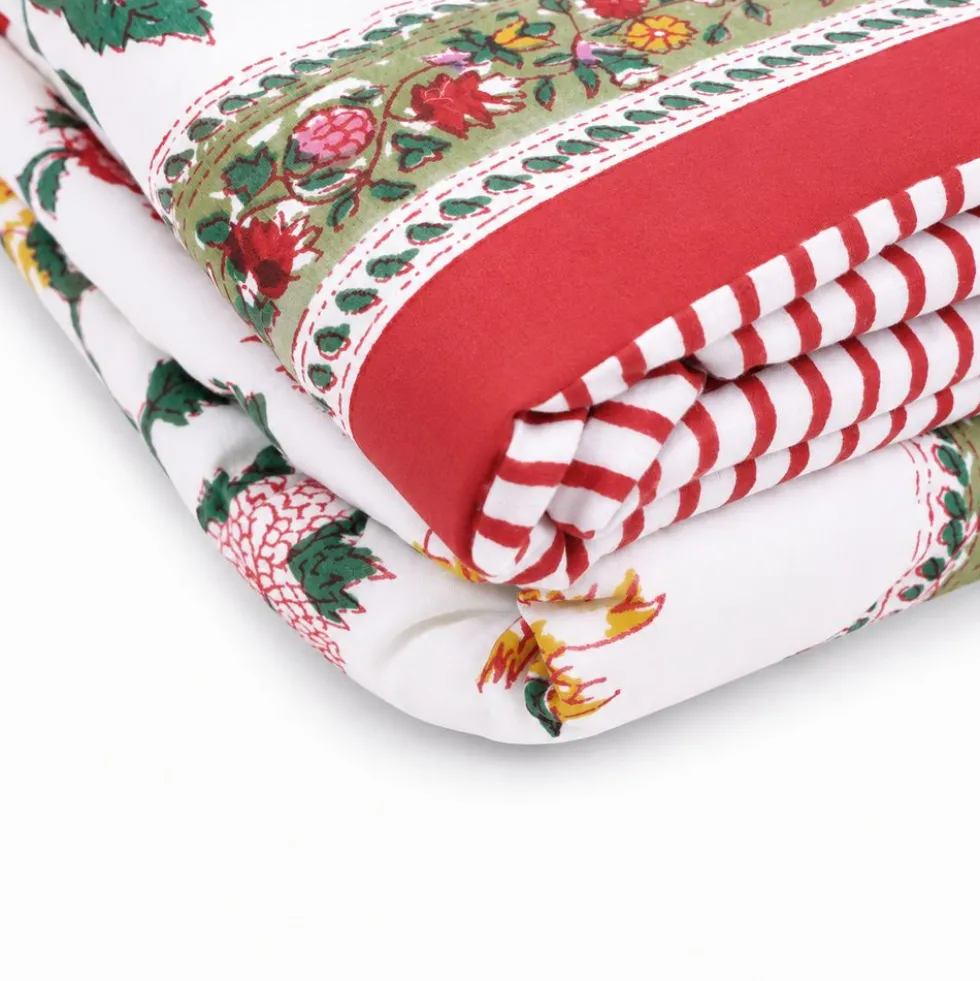 Plaid Imbottito double face stampato Jaipur Fiori Rossi Gialli 130x170