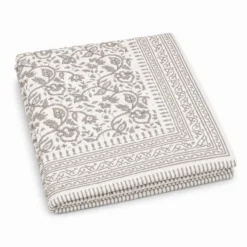 Plaid Imbottito double face stampato Jaipur Fiori Foglie Tortora 130x170