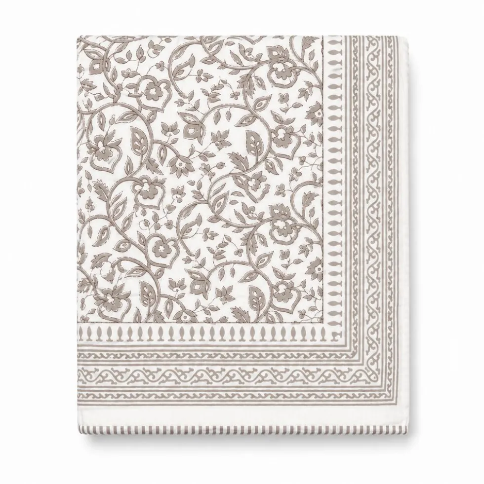 Plaid Imbottito double face stampato Jaipur Fiori Foglie Tortora 130x170