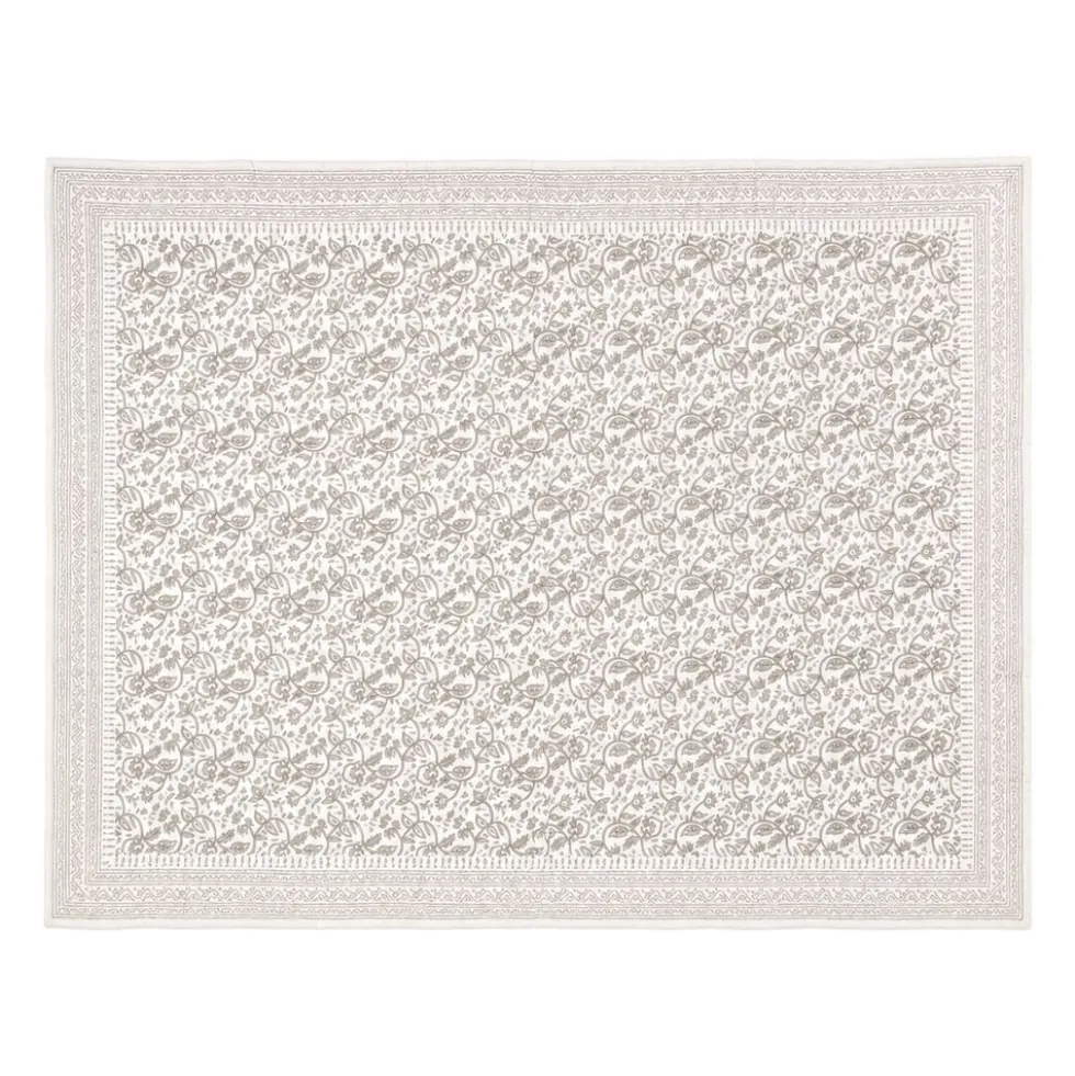 Plaid Imbottito double face stampato Jaipur Fiori Foglie Tortora 130x170
