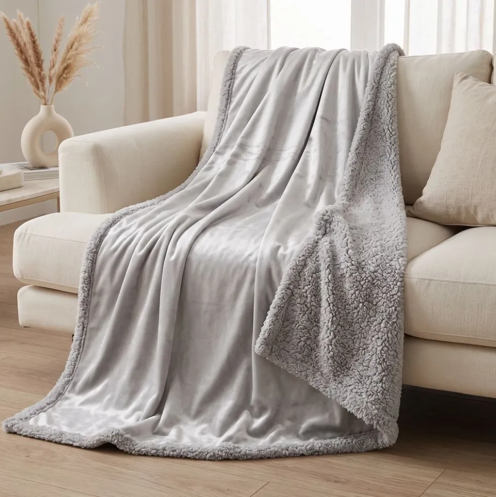Plaid Sherpa Soffy Grigio chiaro 130 x 160