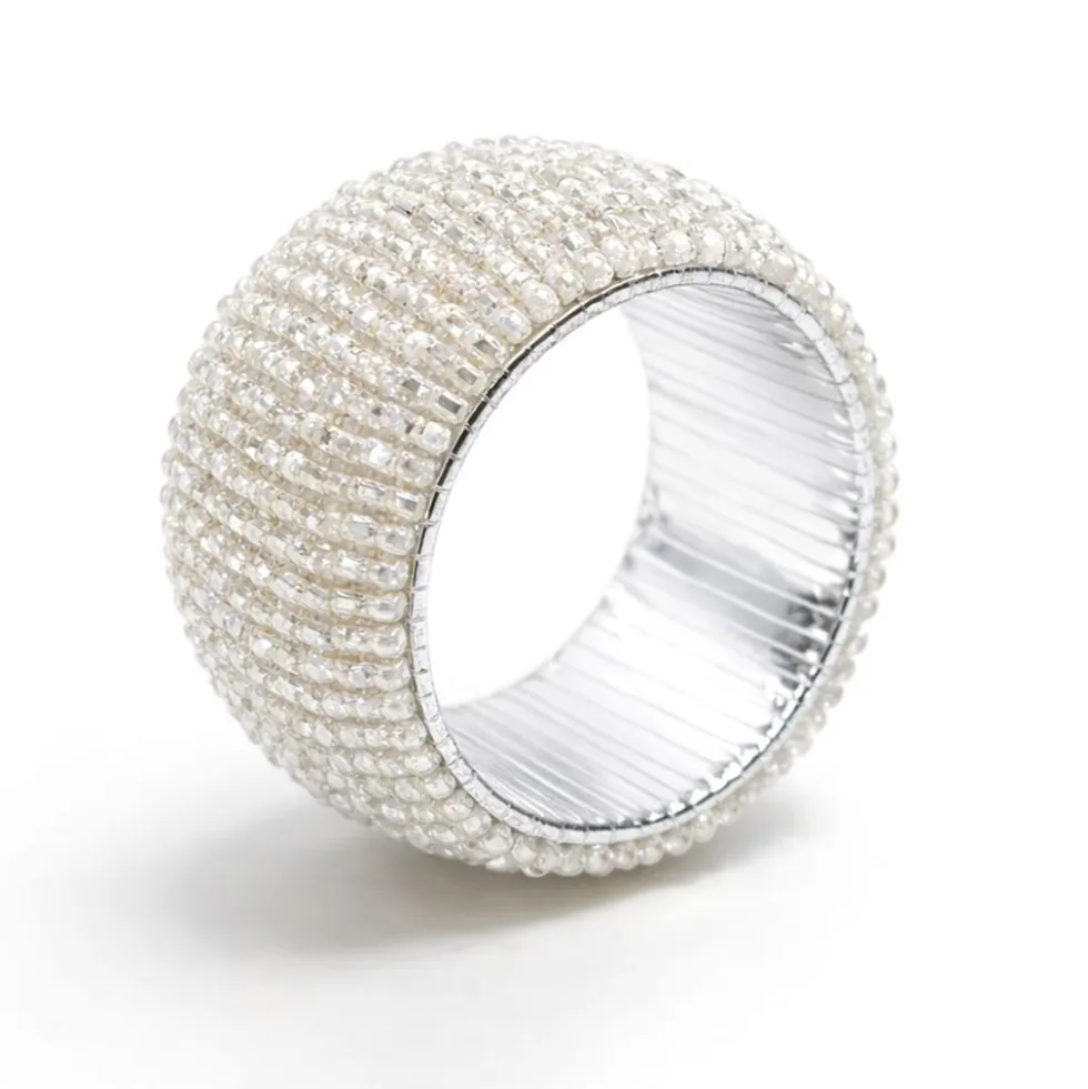 Portatovaglioli in Perline Bianco e Argento