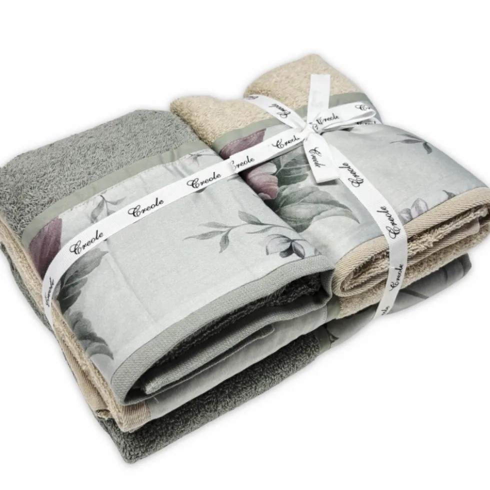 Set 2 + 2 Asciugamani CREOLE Alexa Verde/Beige