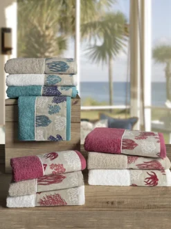 Set 2 + 2 Asciugamani CREOLE Balza Corallo Beige/Bianco