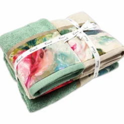 Set 2 + 2 Asciugamani CREOLE Camelia Smeraldo/Beige