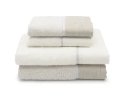 Set 2 + 2 Asciugamani CREOLE profilo Lino Panna/Grigio